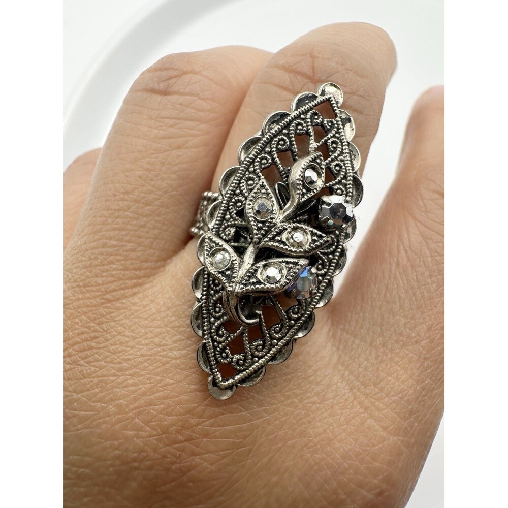 Vintage West Germany Filigree Rhinestone Ring Size 6.5
